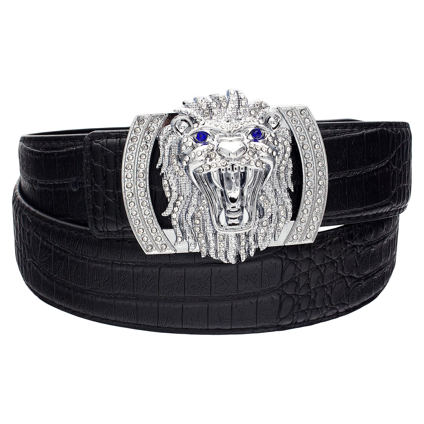 QHA Mens Designer Leather Belt Lion Diamond Buckle 38mm Wide Fashion Belt Q74