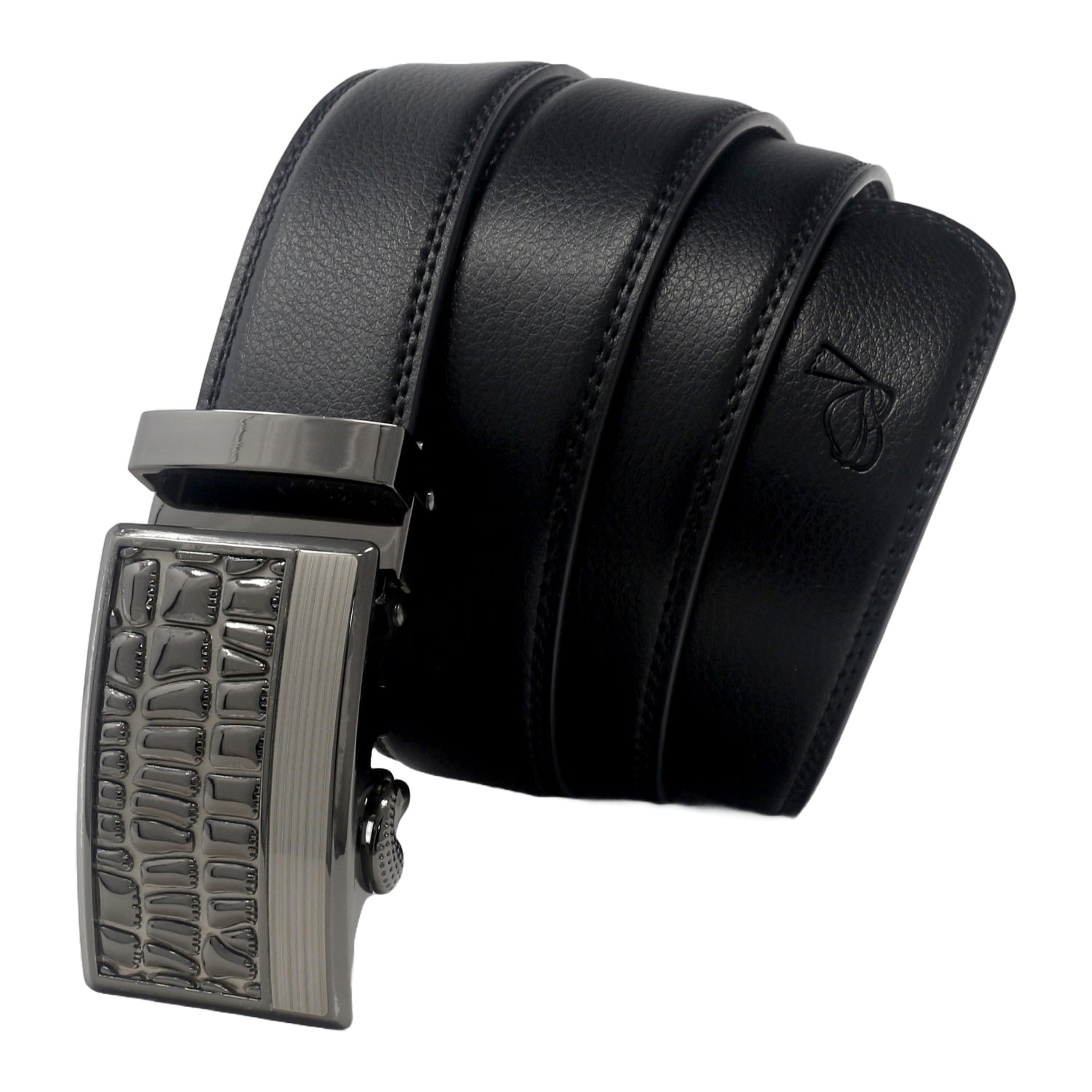 QHA Mens Black Ratchet Leather Belt With Automatic Buckle Q5072