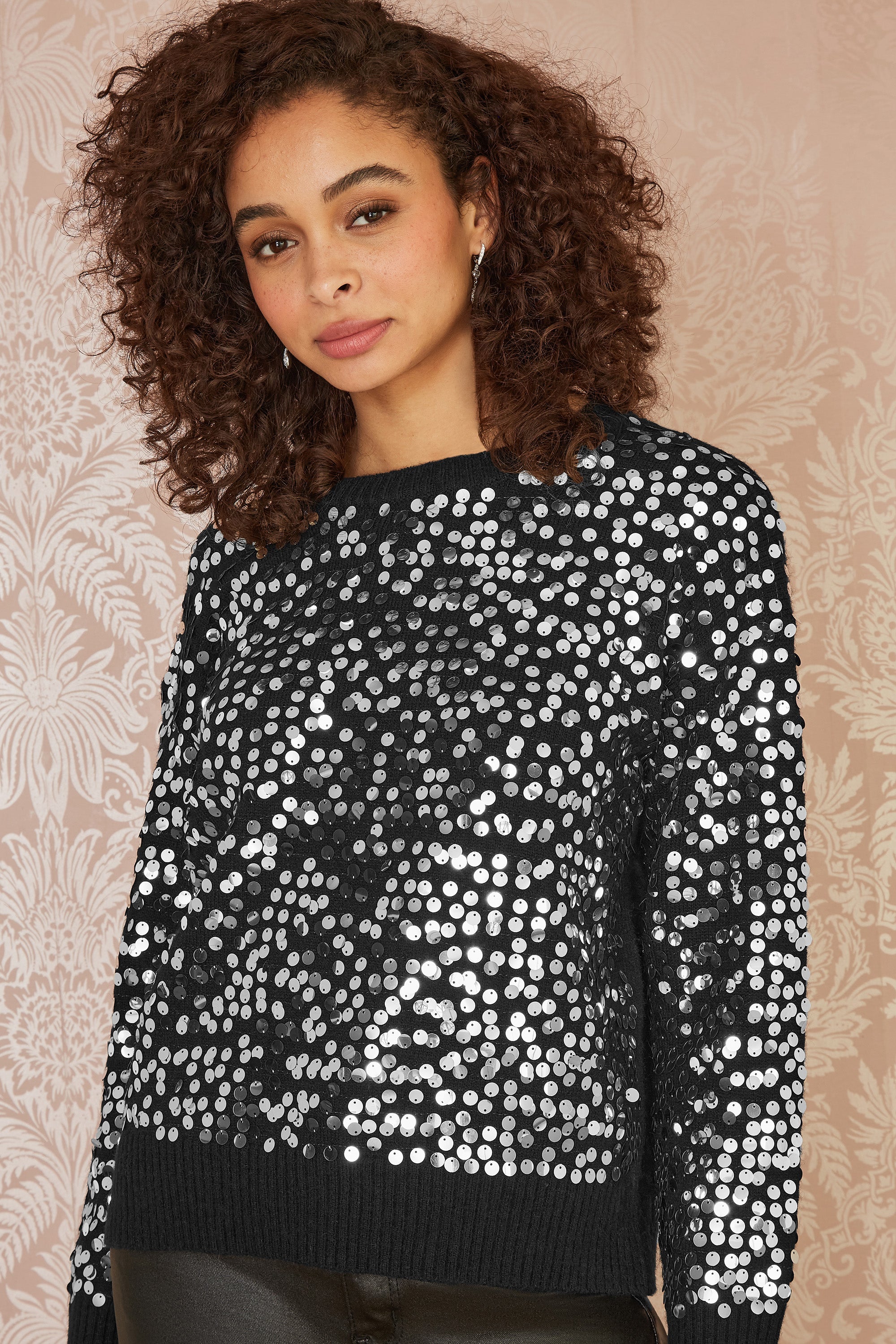 Mela Black All Over Sequin Relaxed Fit Jumper