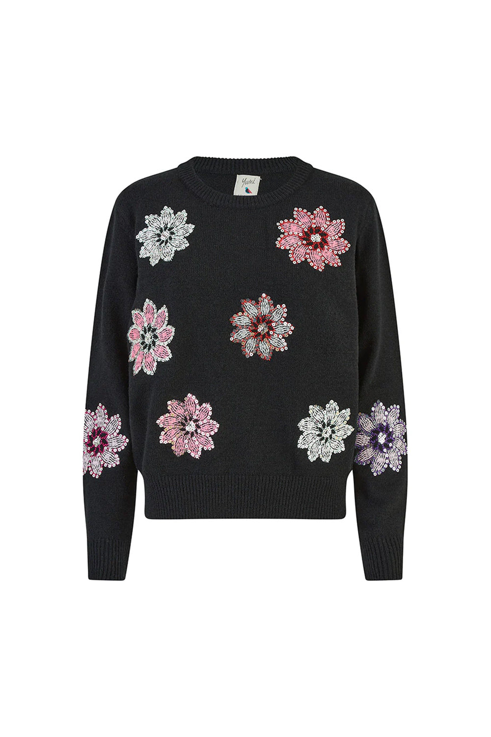 Mela Black Sequin Flower Jumper