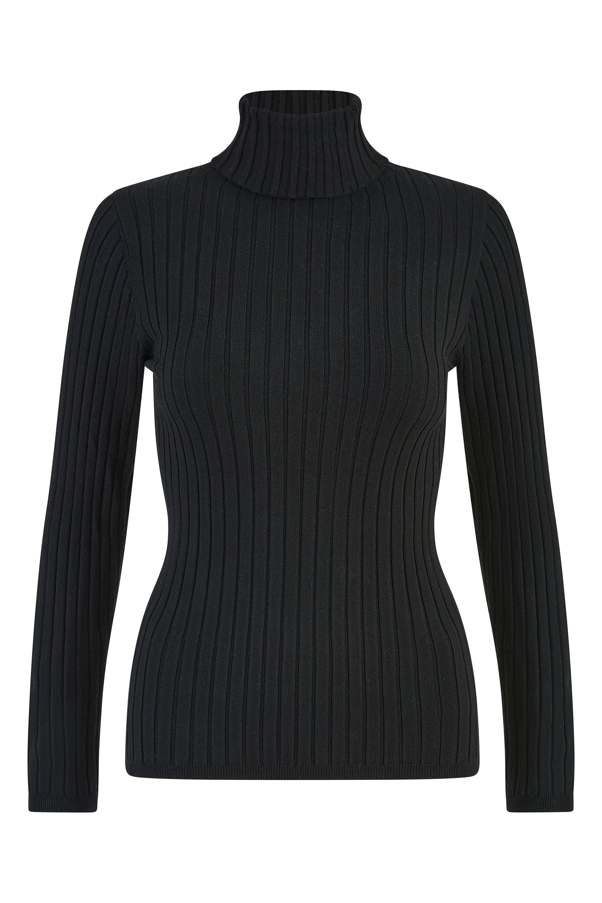 Yumi Black Ribbed Knit Roll Neck Jumper