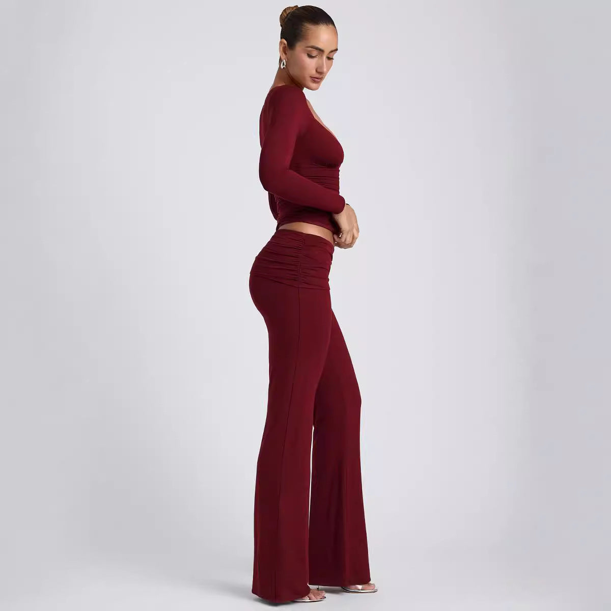 Leisure Wide Leg Sports High-waist Quick-drying Hip Raise Skinny Bell-bottom Pants Suit