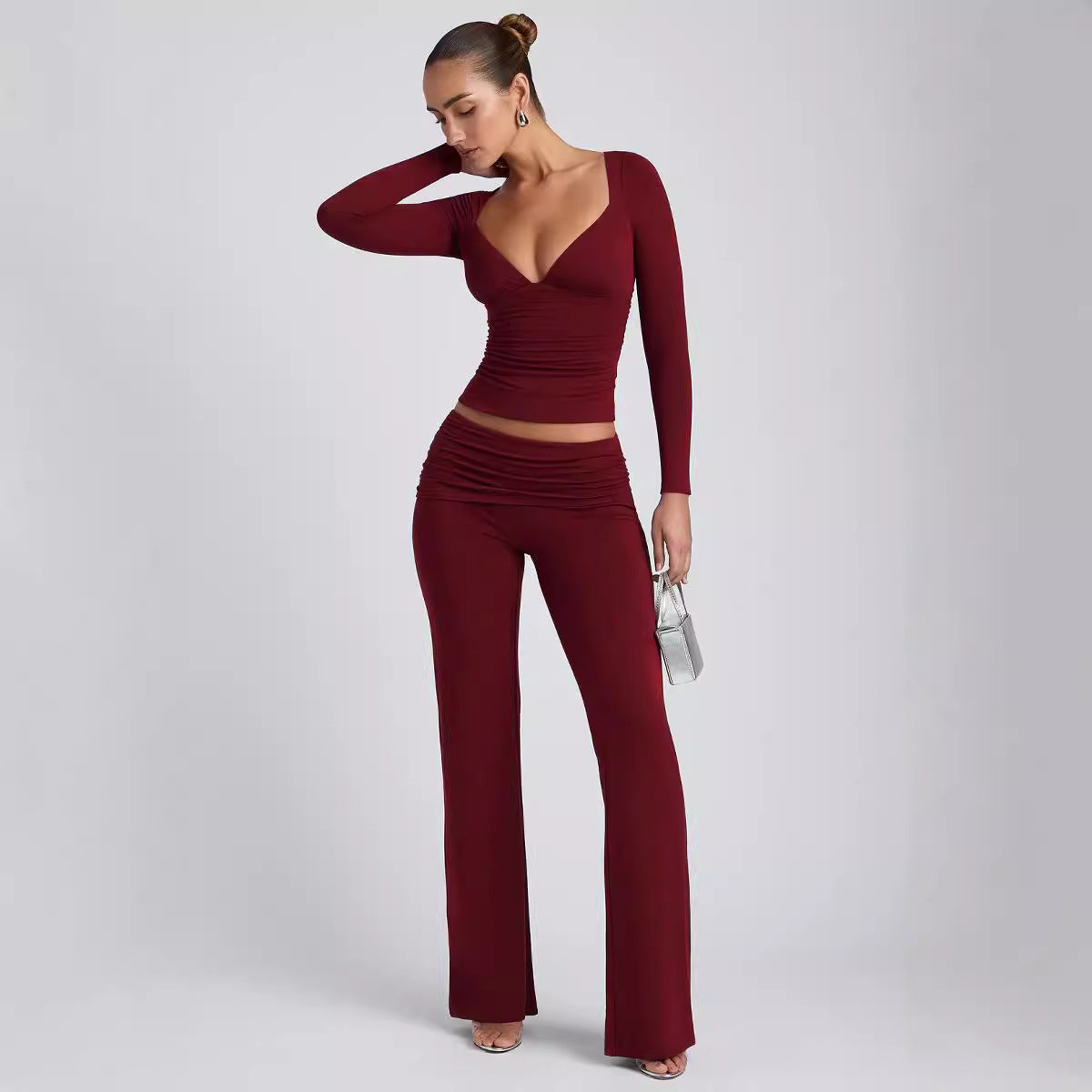 Leisure Wide Leg Sports High-waist Quick-drying Hip Raise Skinny Bell-bottom Pants Suit