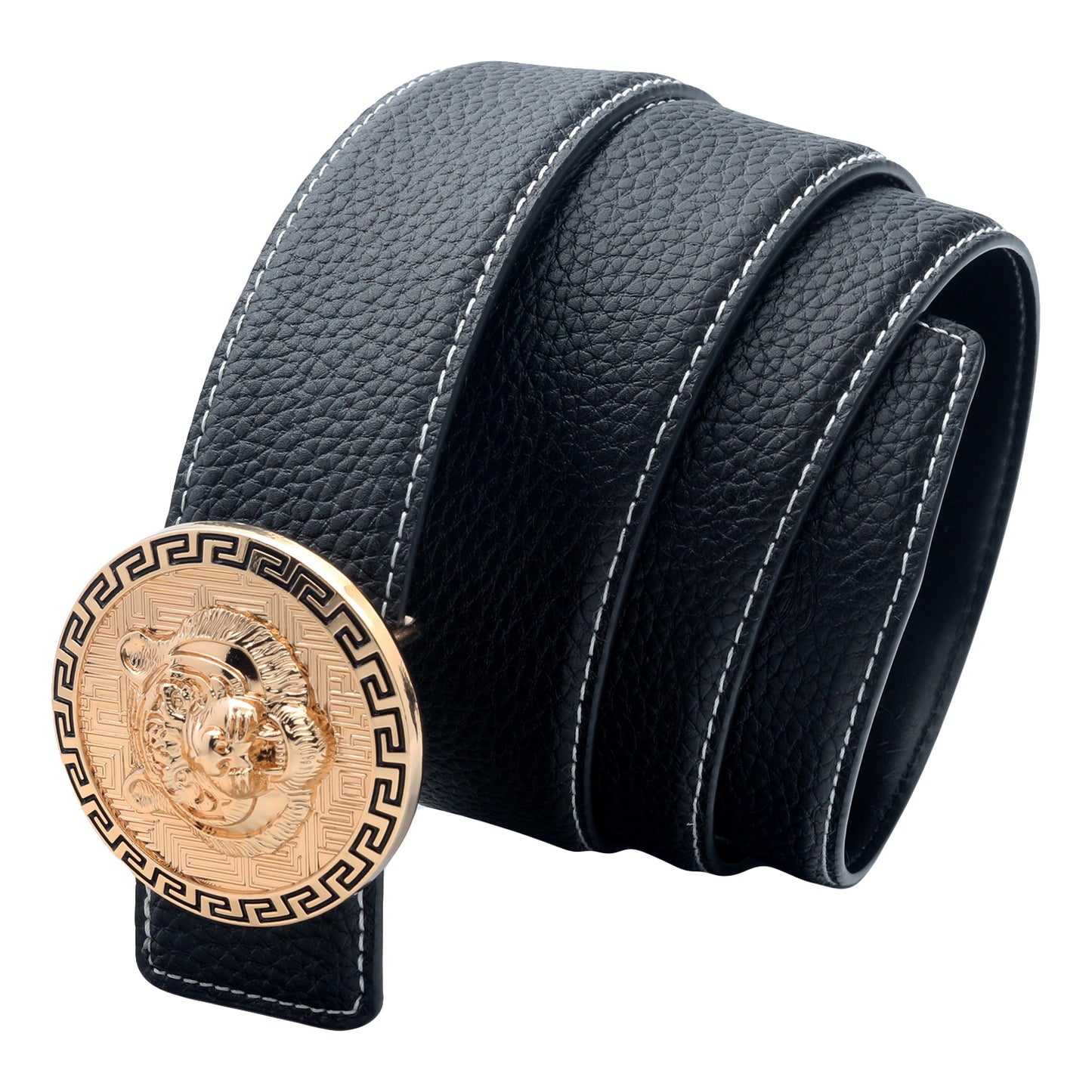 QHA Men's Tiger Head Pin Buckle Leather Belt 38mm Jeans Black Q40