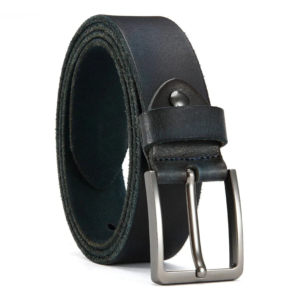 Mens Genuine Cowhide Leather Belt Antique Needle Buckle Casual Jeans Belt 40mm - QHA UK