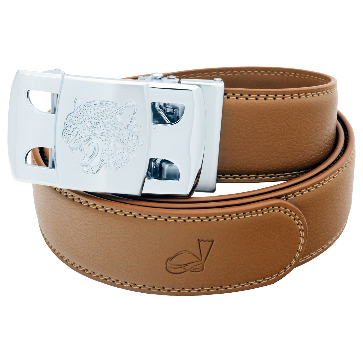 QHA Men's Ratchet Leather Belt Tiger Themed Automatic Buckle 35mm Wide Golf Q56