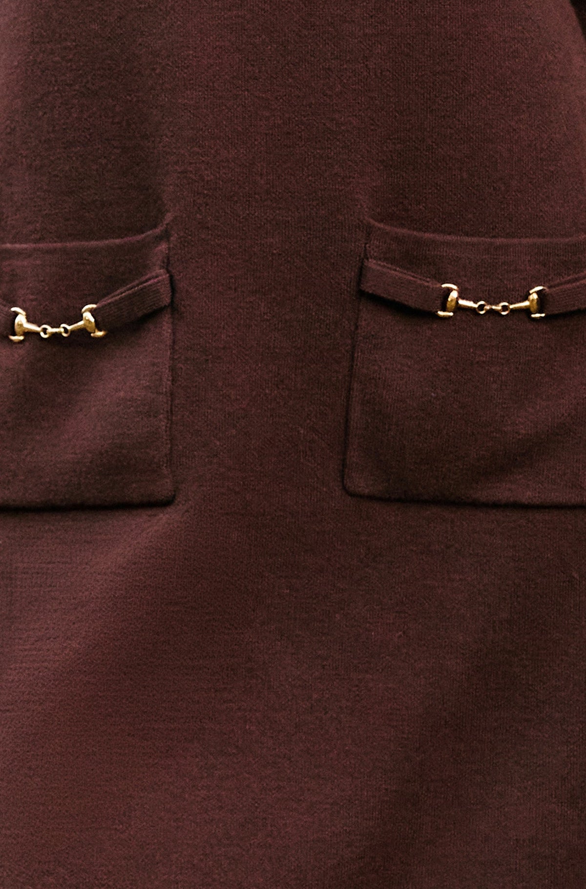 Yumi Women's Brown Relaxed Knitted Tunic Dress with Gold Hardware Details