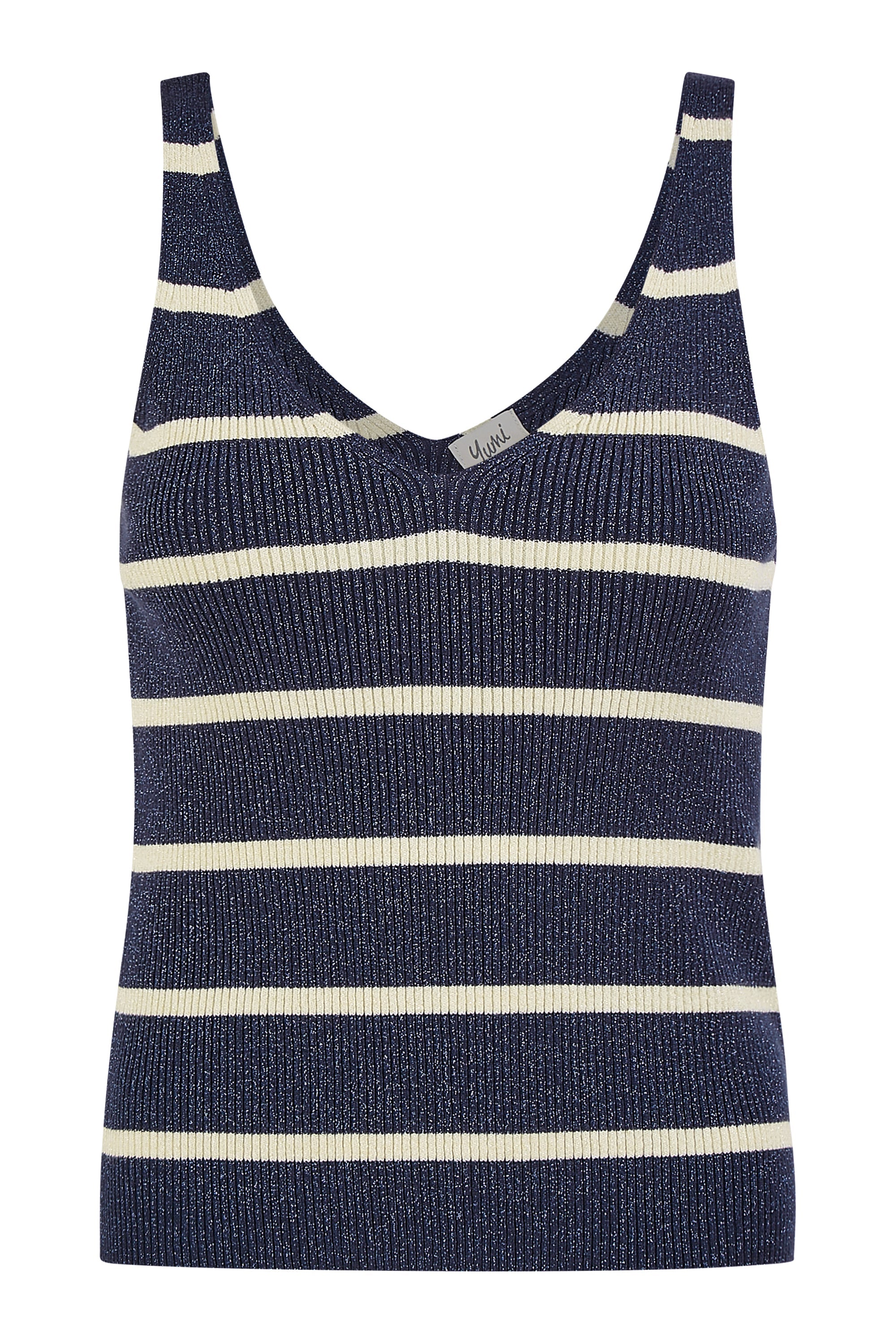 Yumi Navy Striped Sparkle Knitted Vest Top
