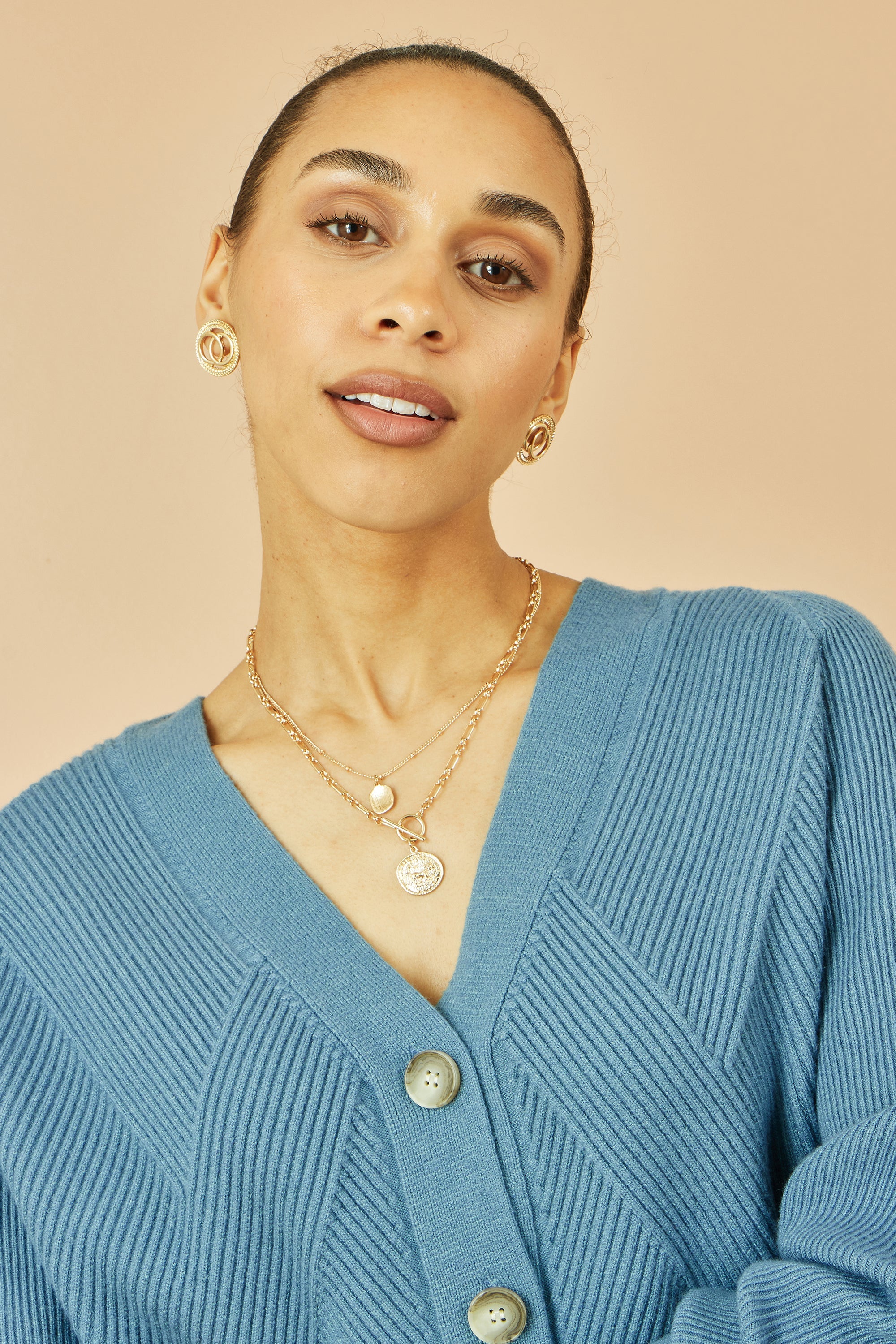 Yumi Blue Relaxed Fit Cardigan With Stitch Detail