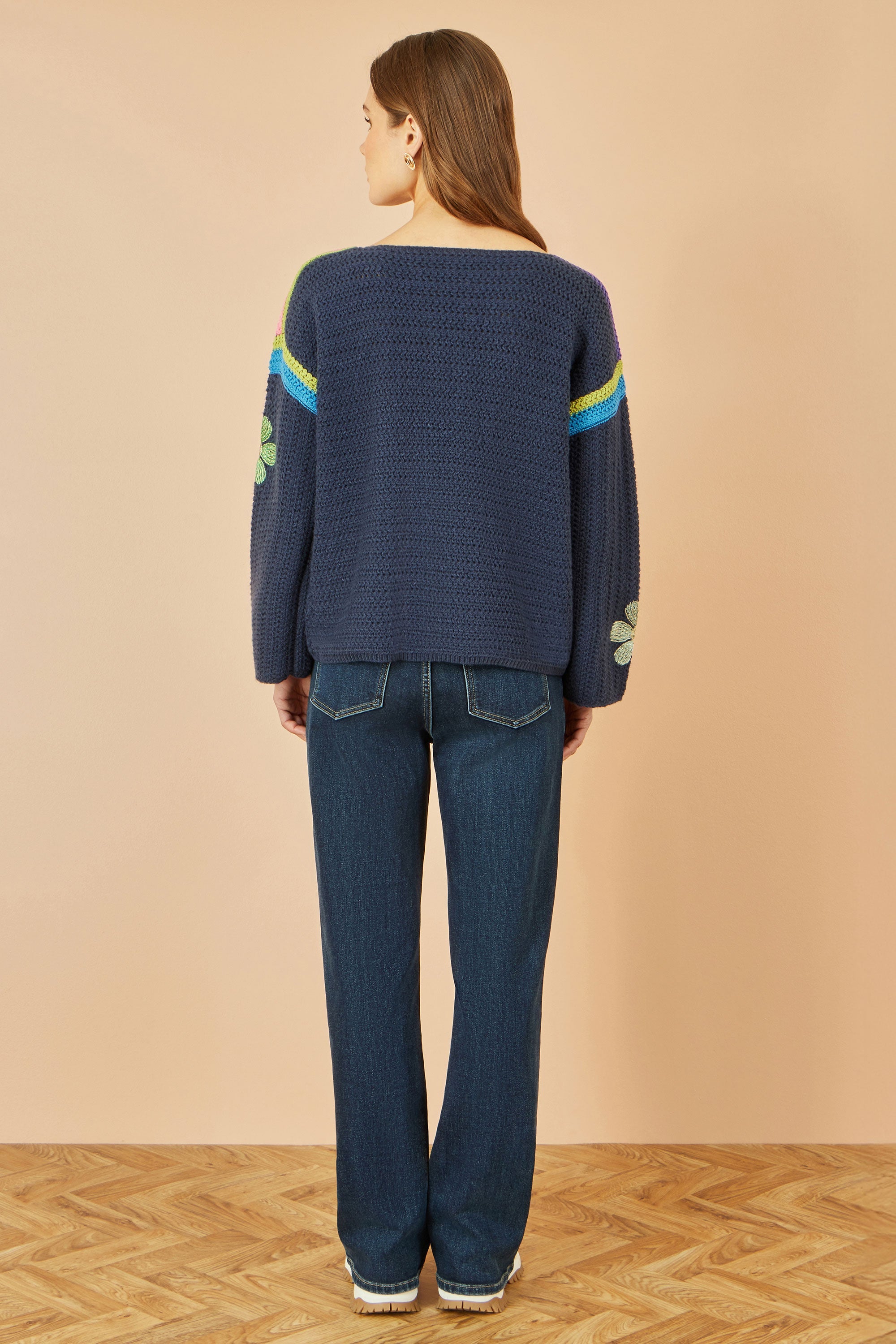 Yumi Navy Crochet Flower Jumper