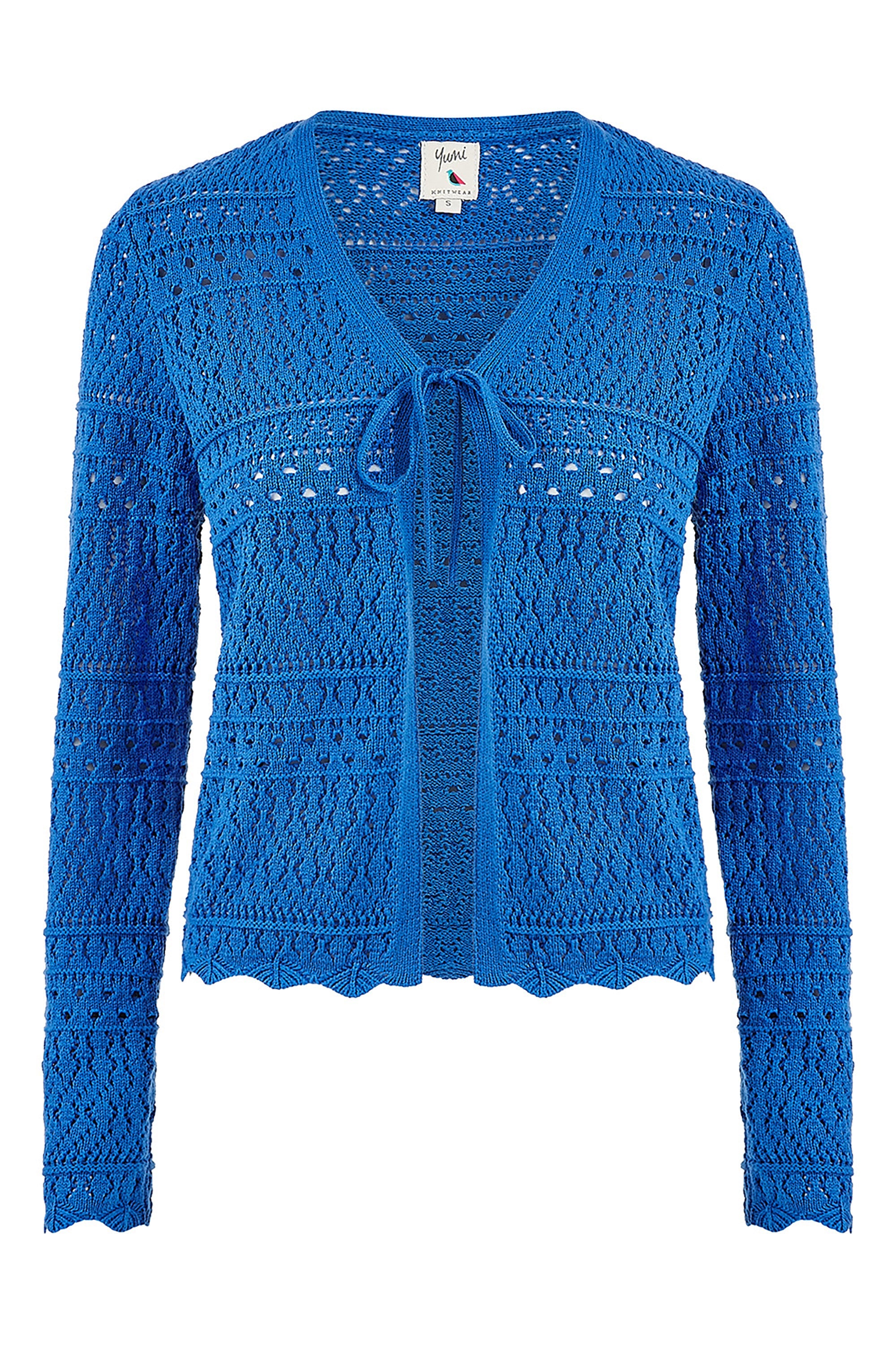 Yumi Blue Crochet Tie Front Cardigan