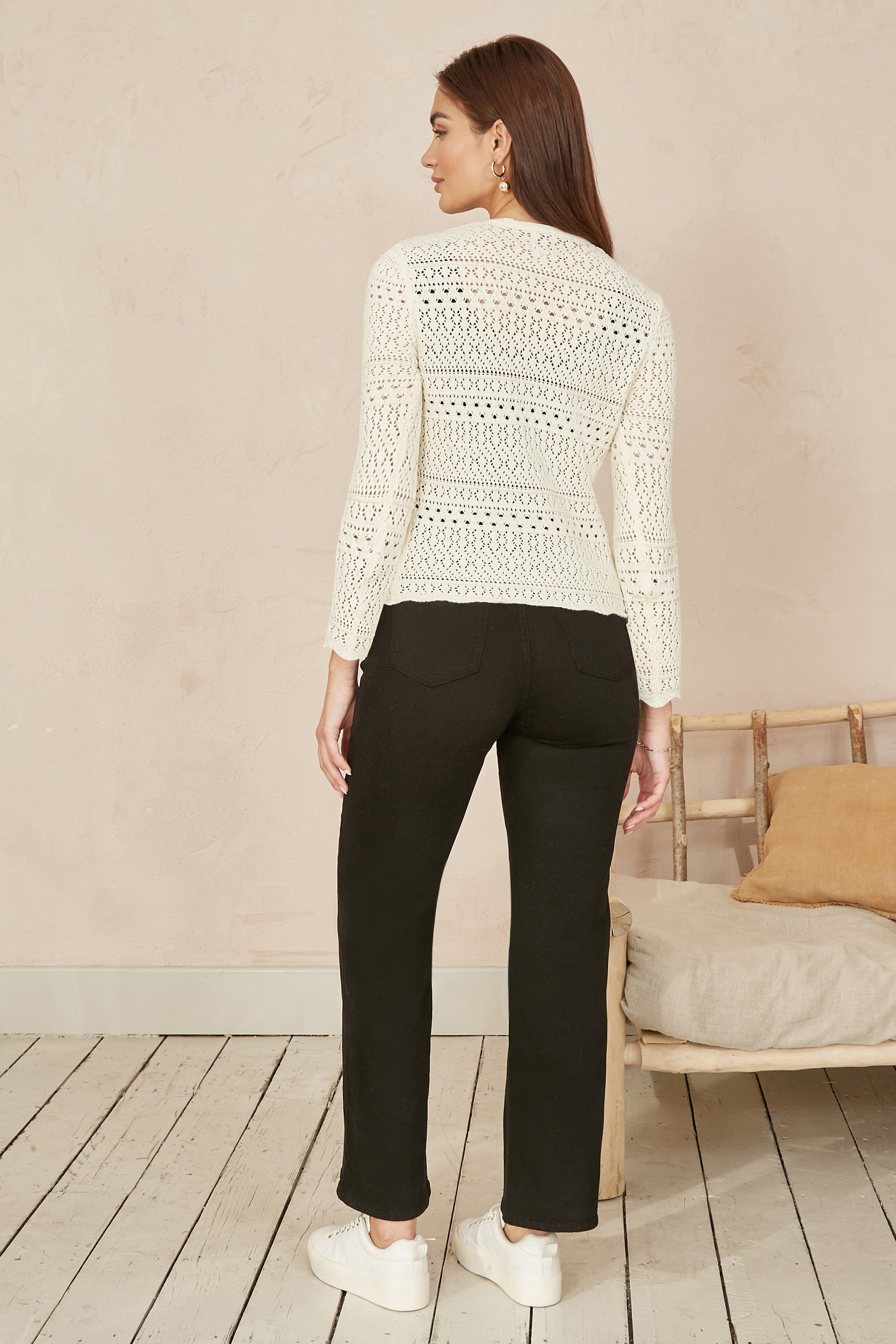 Yumi Ivory Crochet Tie Front Cardigan