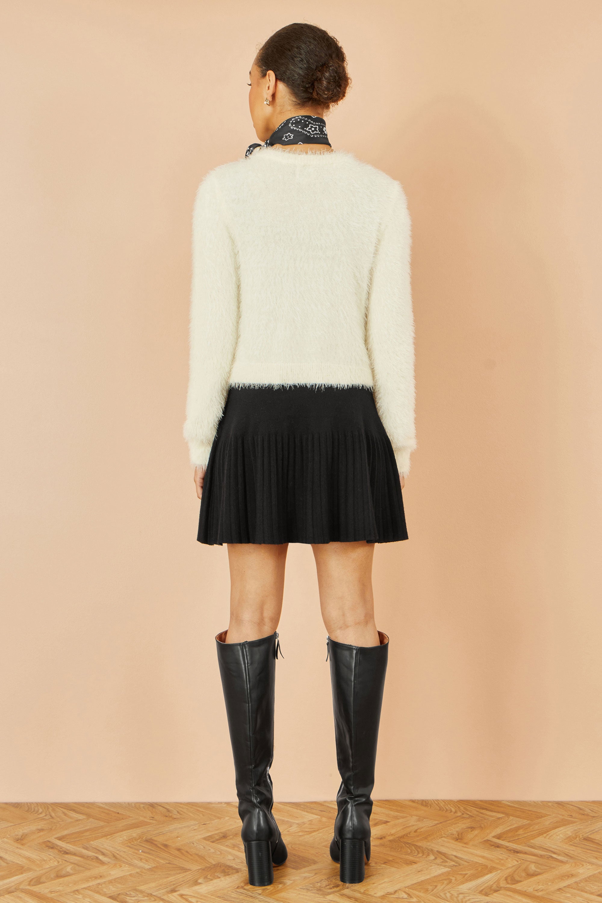 Yumi Ivory Eyelash Fluffy Knit Bolero With Tie Front