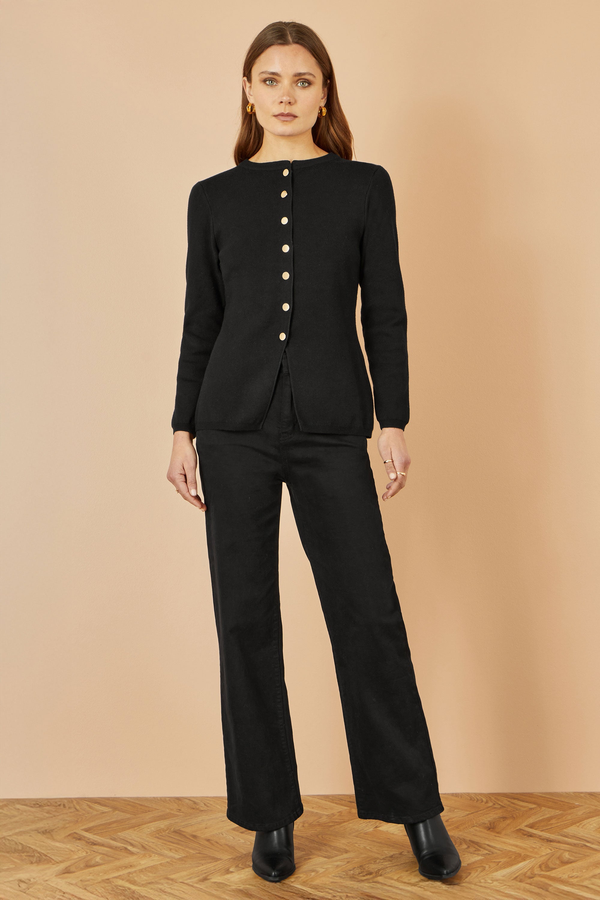 Yumi Black Knitted Fitted Button Down Peplum Cardigan