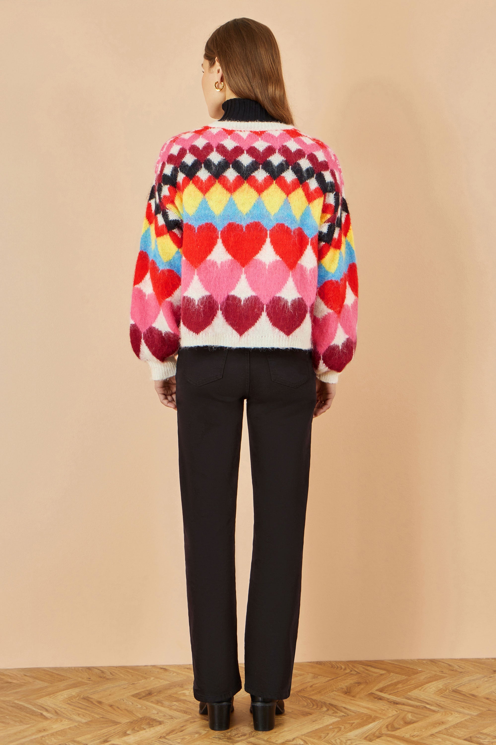 Yumi Multicolour Tie Front Heart Intarsia Cardigan