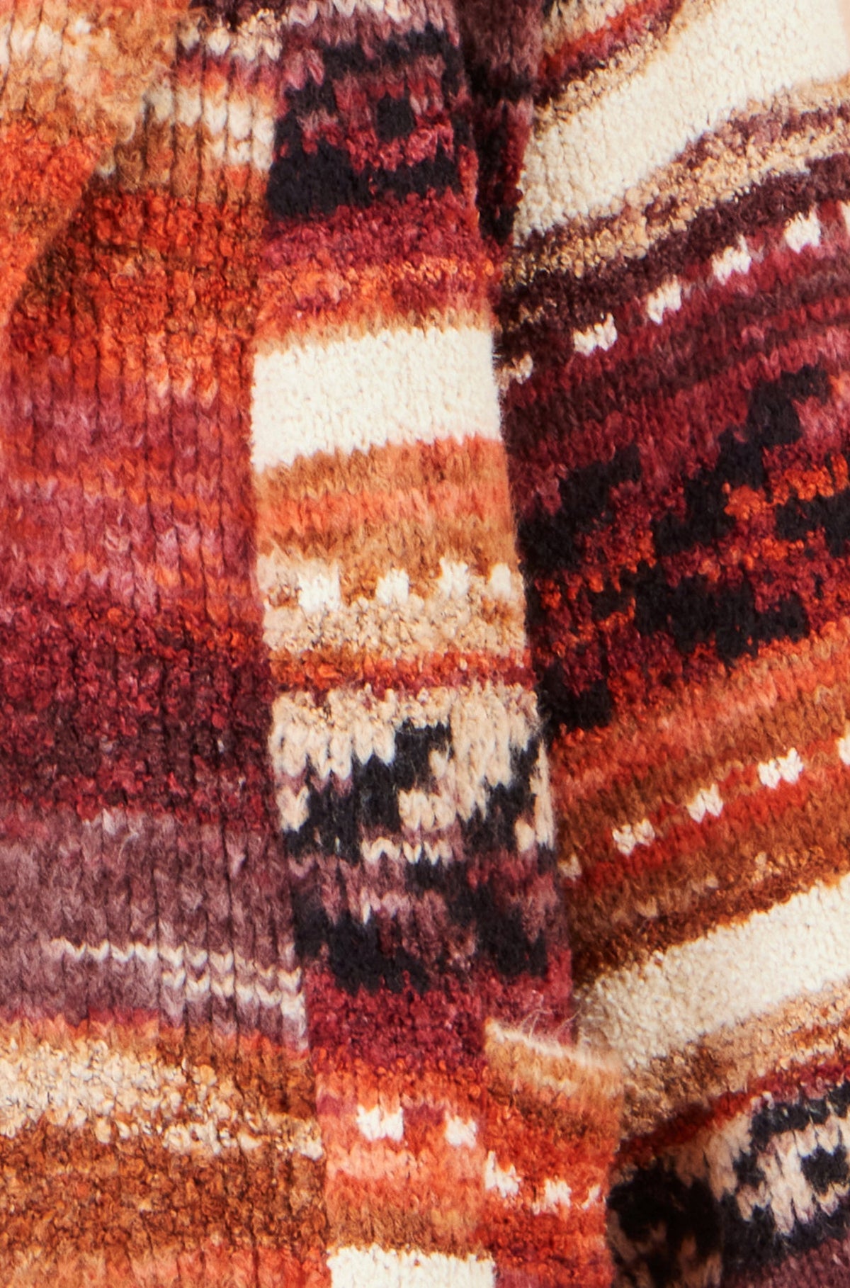 Yumi Women's Burnt Orange Fairisle-Inspired Open-Front Longline Cardigan