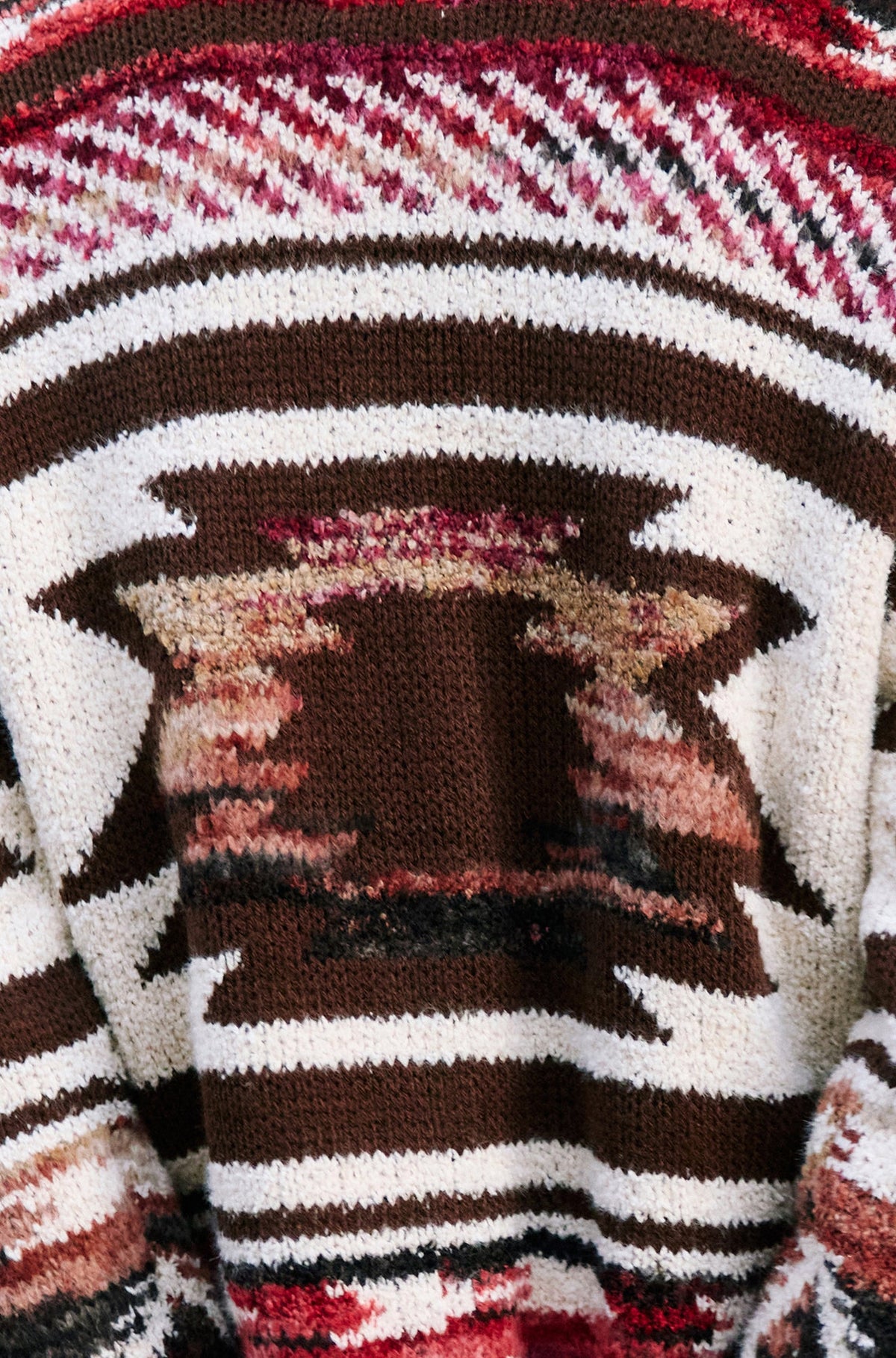Yumi Women's Multicolour Geometric Boucle Open-Front Relaxed Fit Cardigan
