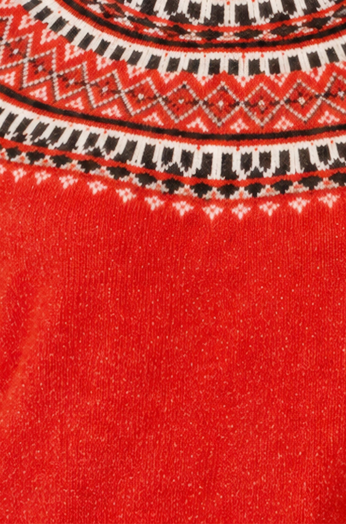 Yumi Women's Red Fairisle-Inspired Relaxed Fit Jumper with Ribbed Trims