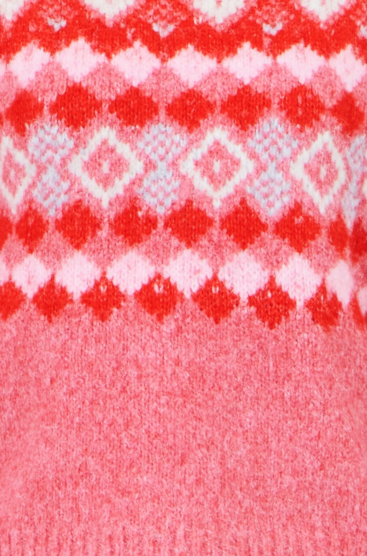 Yumi Women's Red Fair Isle Wool Blend Jumper with Fluffy Knit, Crew Neck