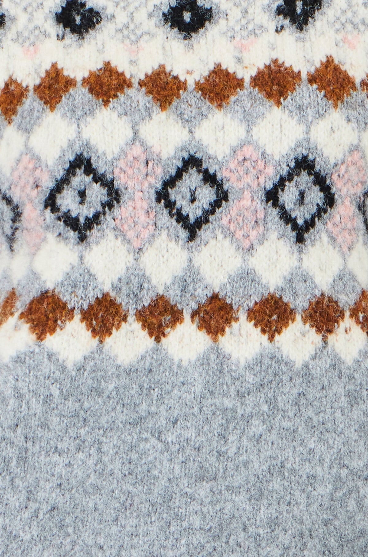 Yumi Women's Grey Fair Isle Wool Blend Jumper with Fluffy Knit, Crew Neck