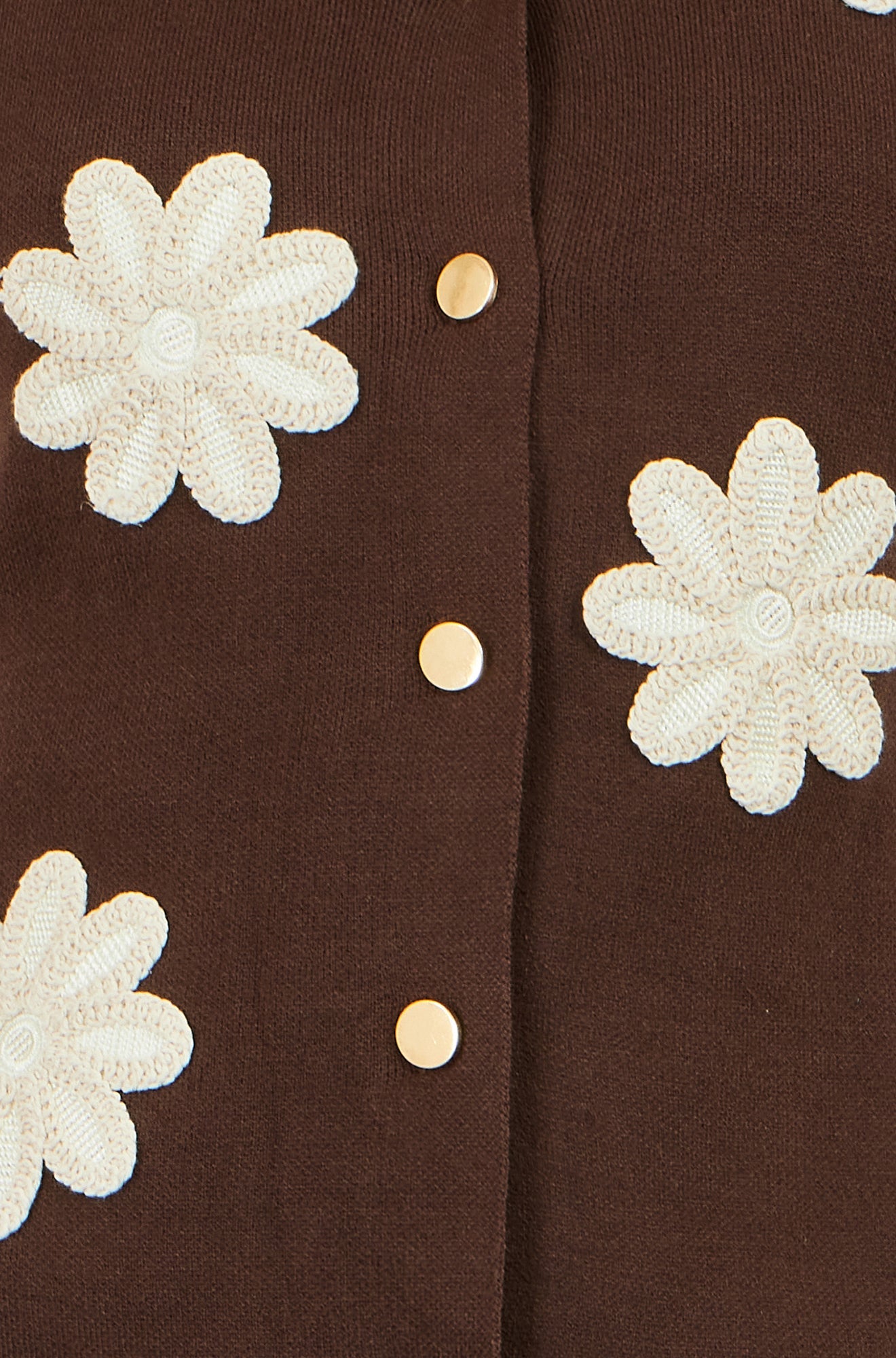 Yumi Women's Brown Floral Appliqué Gold Button Knit Waistcoat