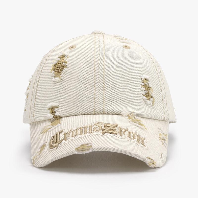 Matching Ripped Letter Print Embroidery Cap – Adjustable Cotton Dome Hat