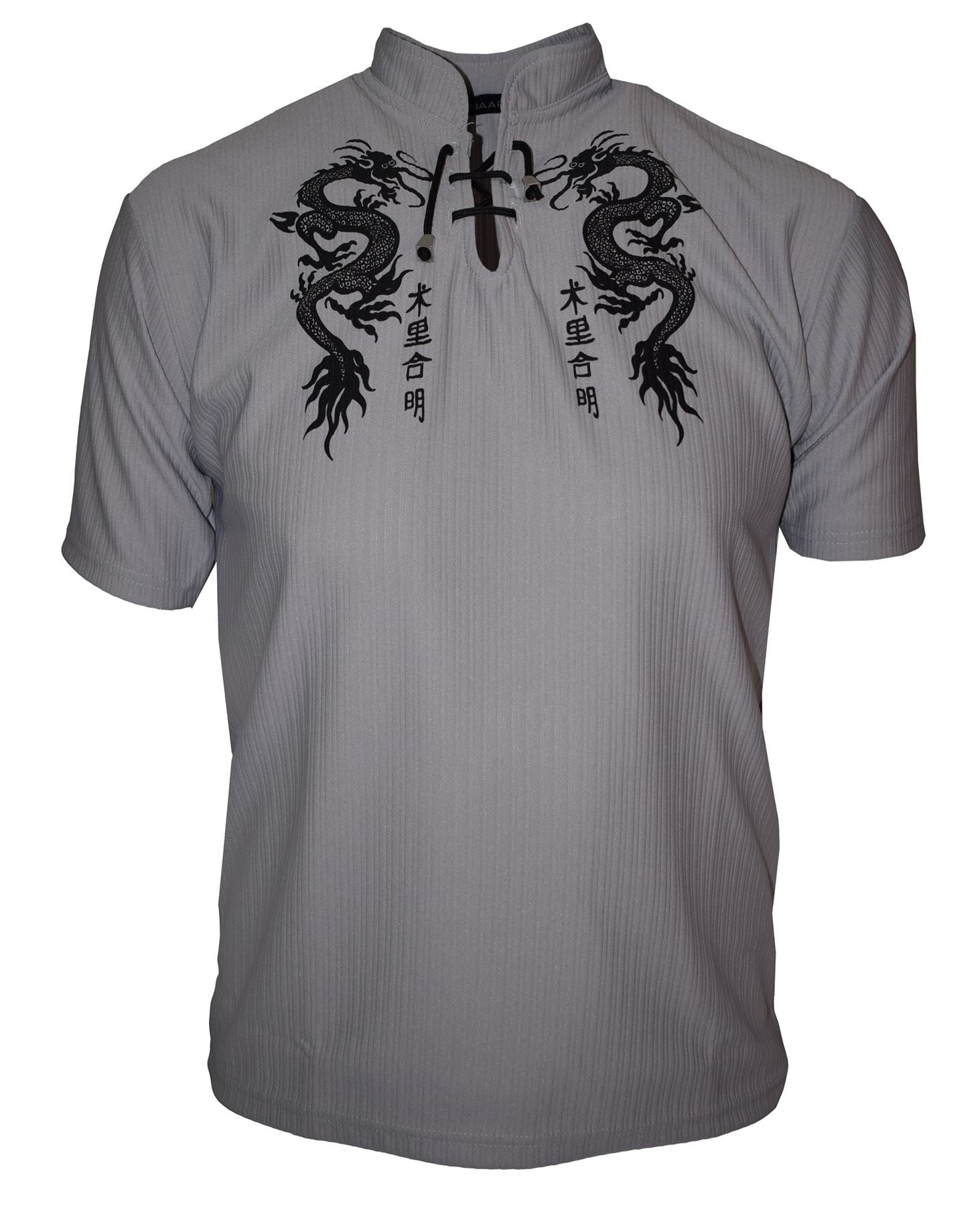 Mens Easy Care Dragon Printed Mandarin Collar Tee Shirt in Size Small to 9XL