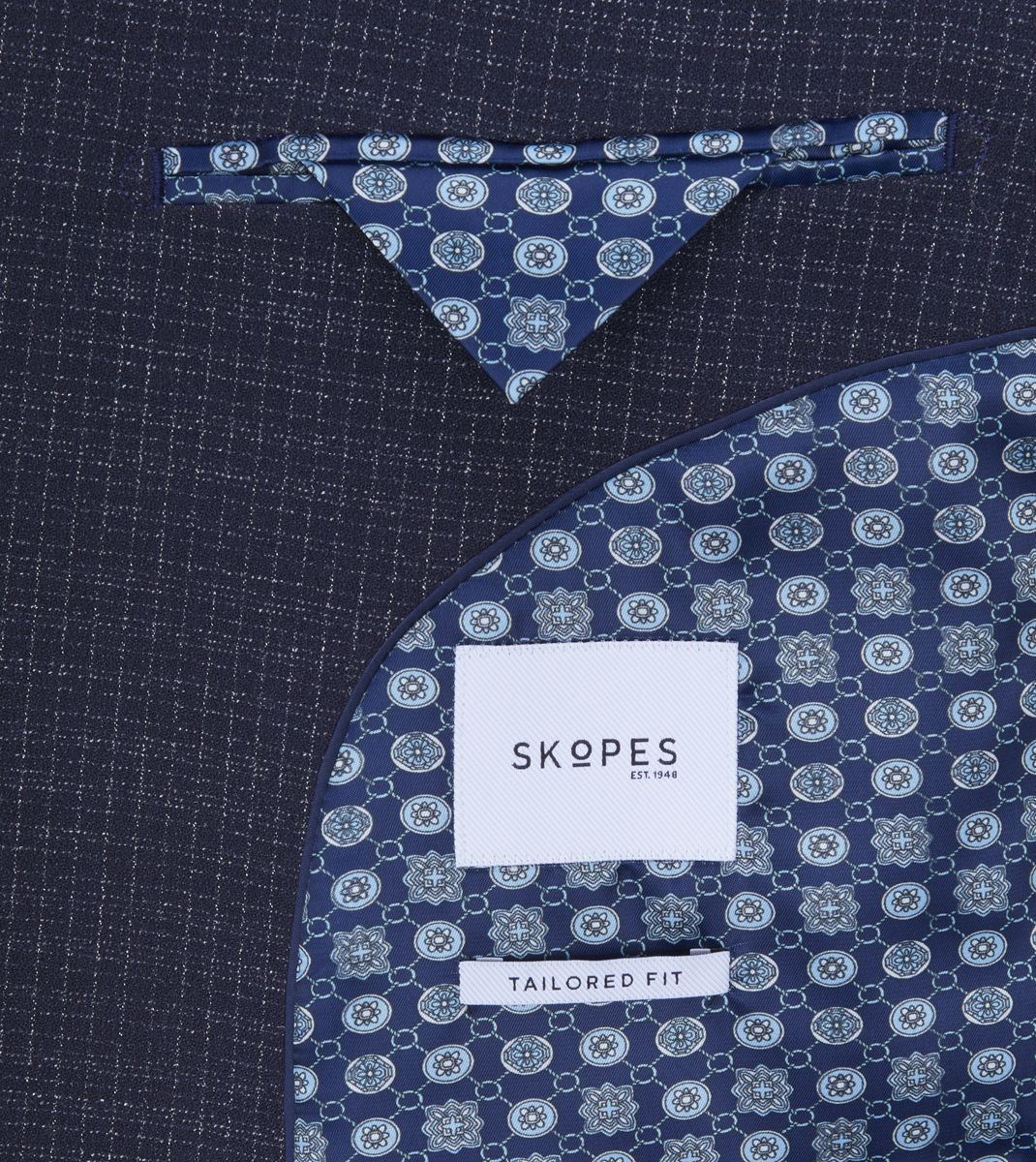 Skopes Hepworth Suit Tailored Fit Jacket For Men in Navy Blue Mini Check, 36S to 62L