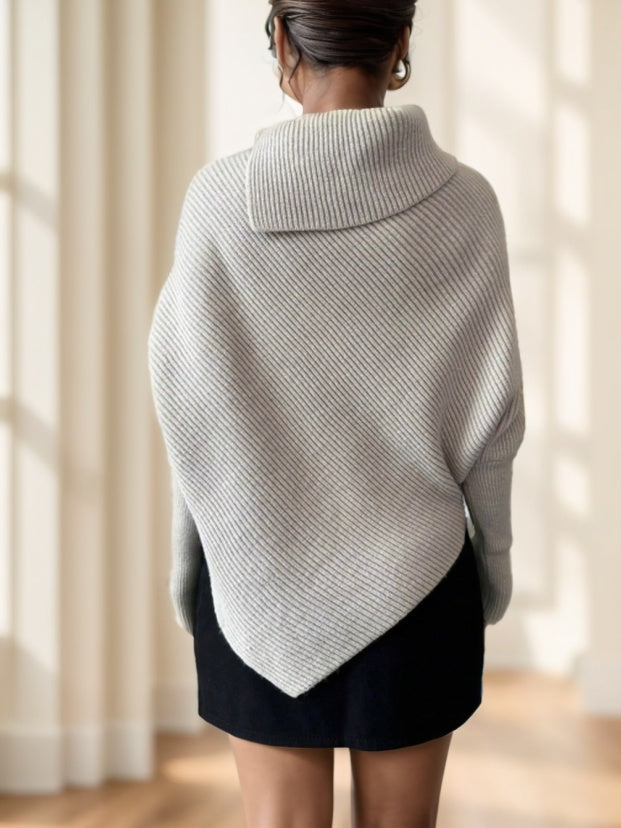 Women’s Black Asymmetrical Turtleneck Sweater – Elegant Knit Pullover