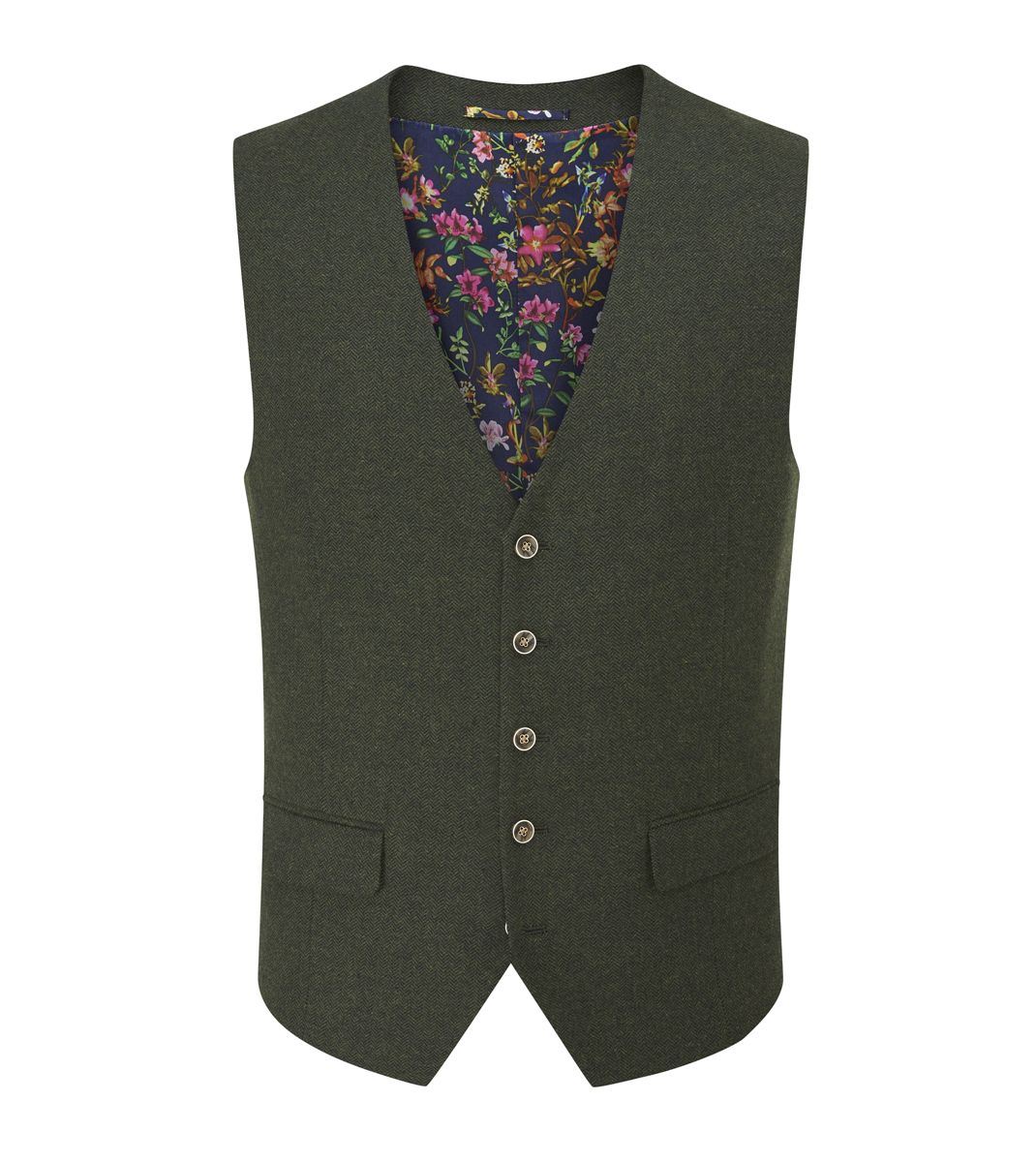 Skopes Jude Suit Waistcoat For Men in Olive Green Tweed Herringbone, 34S to 62L
