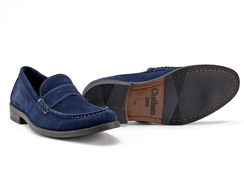 Chatham Perth Penny Loafers Navy Suede Shoes in Size UK7 to UK15