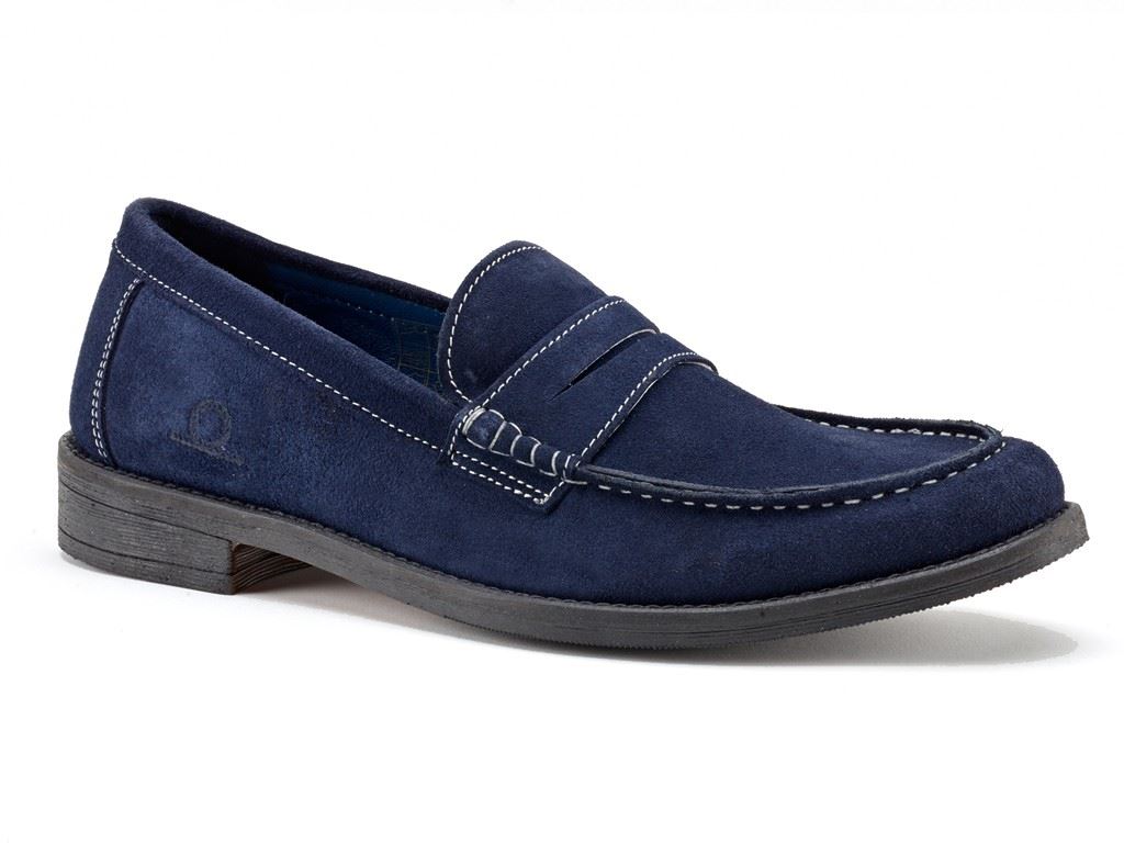 Chatham Perth Penny Loafers Navy Suede Shoes in Size UK7 to UK15
