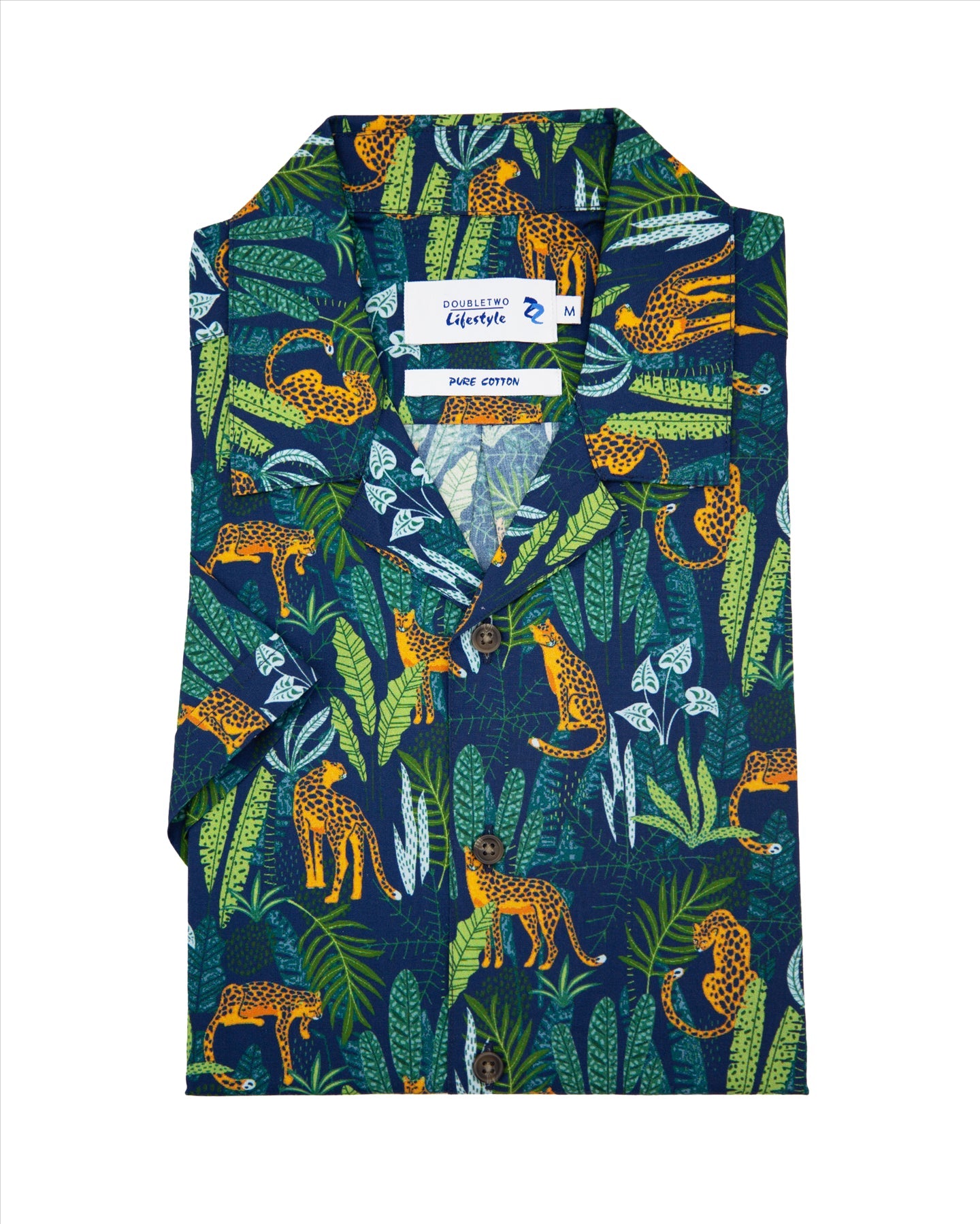 Double Two Open Neck Collar Jungle Print Casual Shirt for Men's (DTLS1212) Navy, M to 5XL