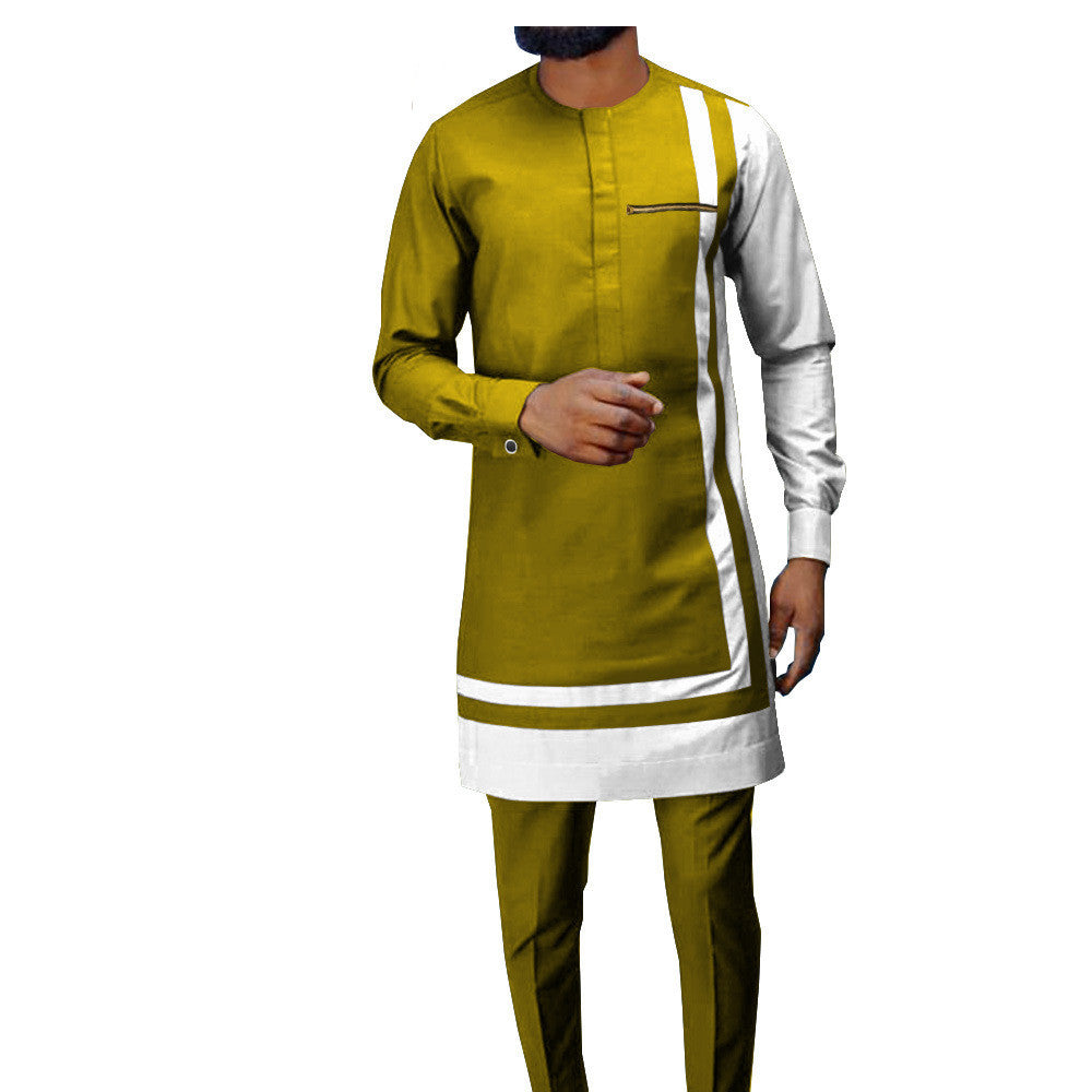 African Men's Casual Suit, Ethnic Print Modest Cotton Suit