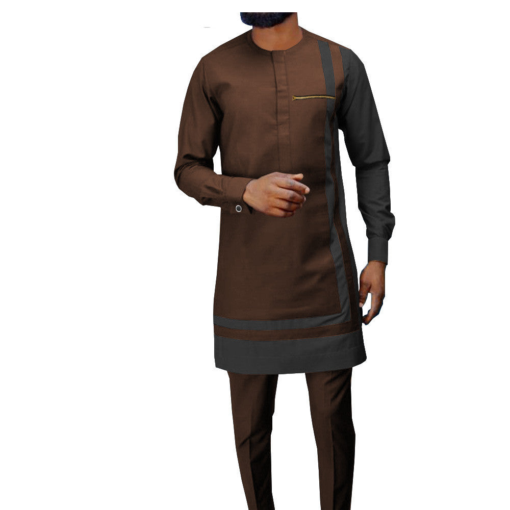African Men's Casual Suit, Ethnic Print Modest Cotton Suit