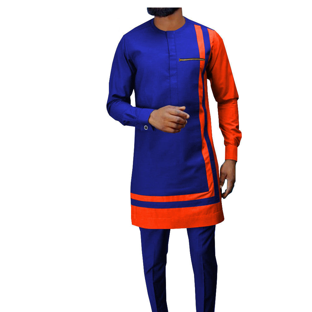 African Men's Casual Suit, Ethnic Print Modest Cotton Suit