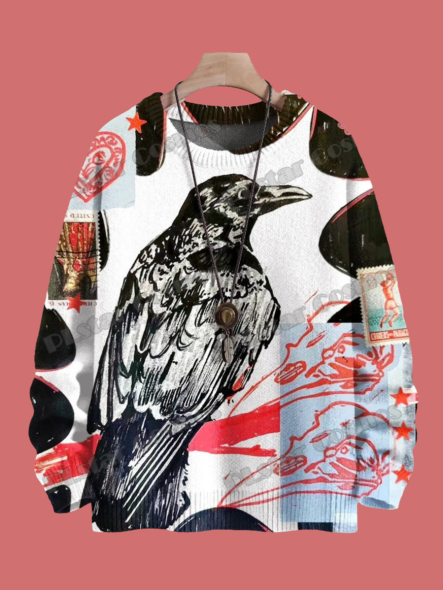 Halloween Raven and Floral 3D Printed Knitted Sweater SELECTION – Unisex Casual Pullover