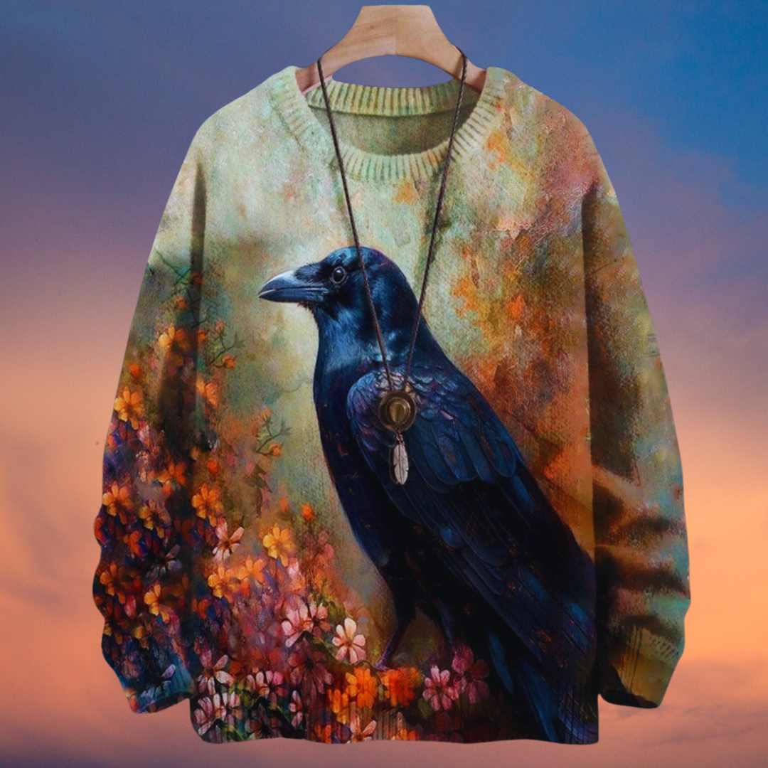 Halloween Raven and Floral 3D Printed Knitted Sweater SELECTION – Unisex Casual Pullover