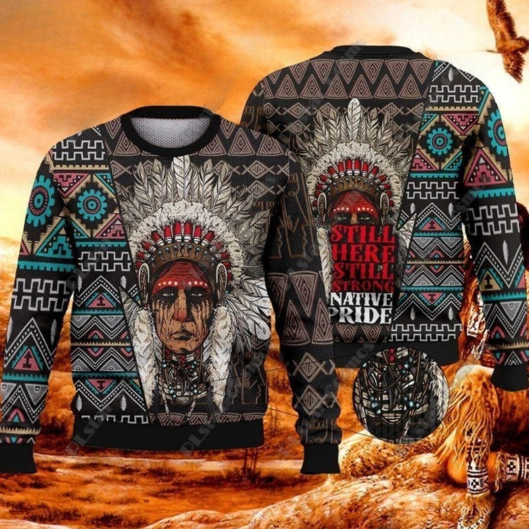 Native Indian Wolf Feather Dream Catcher Art Design Unisex Ugly Sweater (Short to Plus-Size) selection