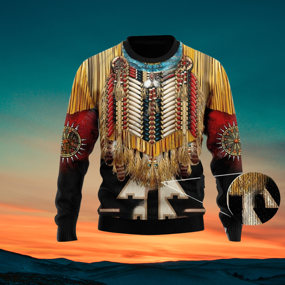 Native Indian Wolf Feather Dream Catcher Art Design Unisex Ugly Sweater (Short to Plus-Size) selection