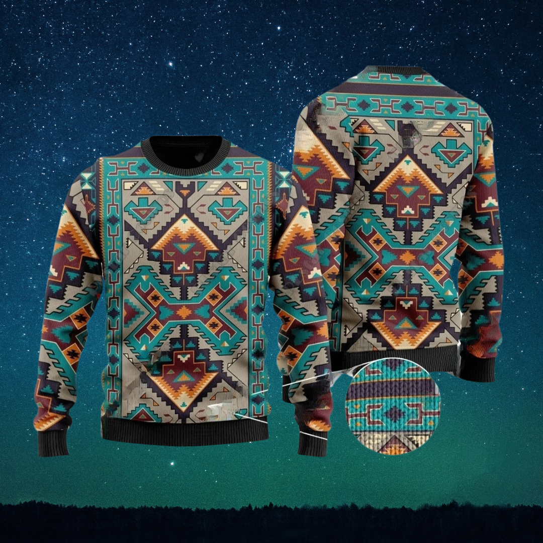 Native Indian Wolf Feather Dream Catcher Art Design Unisex Ugly Sweater (Short to Plus-Size) selection