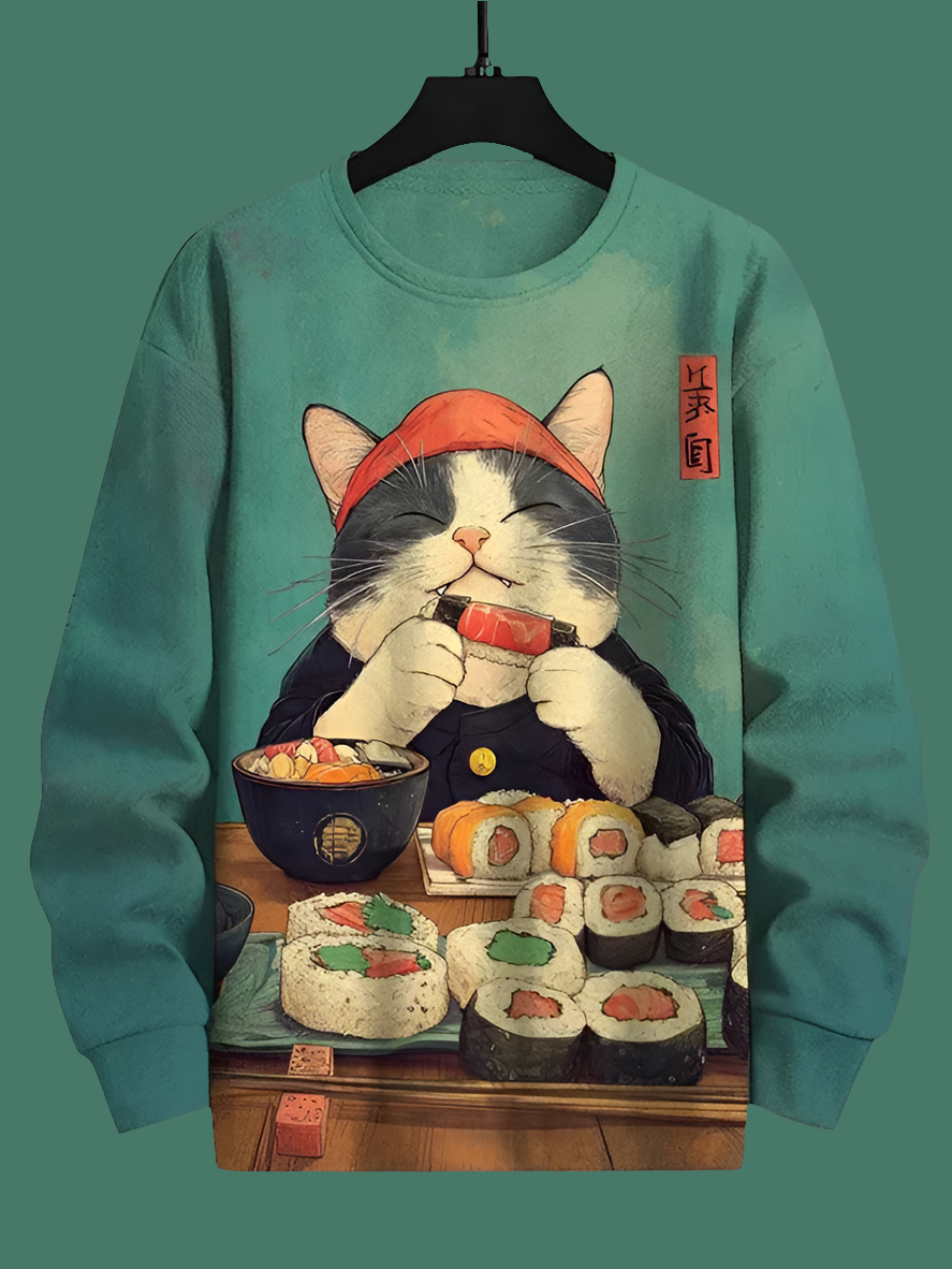 Cat Printed Japanese Art Prints Casual Sweatshirt Collection