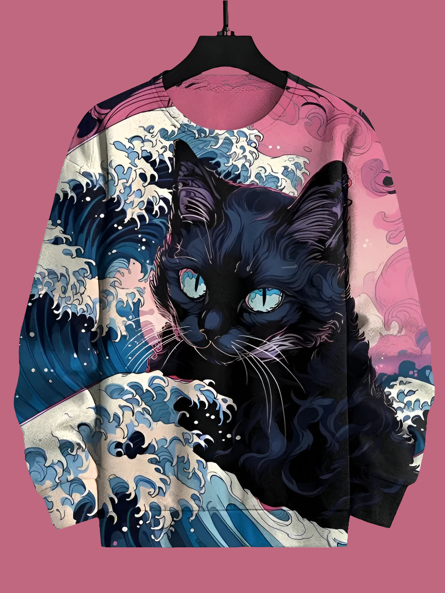 Cat Printed Japanese Art Prints Casual Sweatshirt Collection