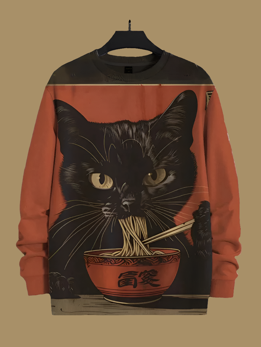 Cat Printed Japanese Art Prints Casual Sweatshirt Collection