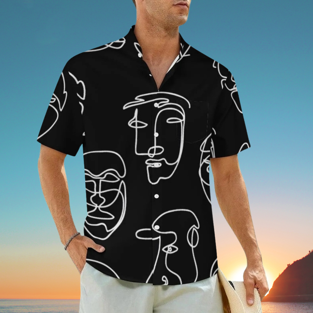 1.Men's Casual Funky Art Short Sleeve Collared Beach Shirts Collection