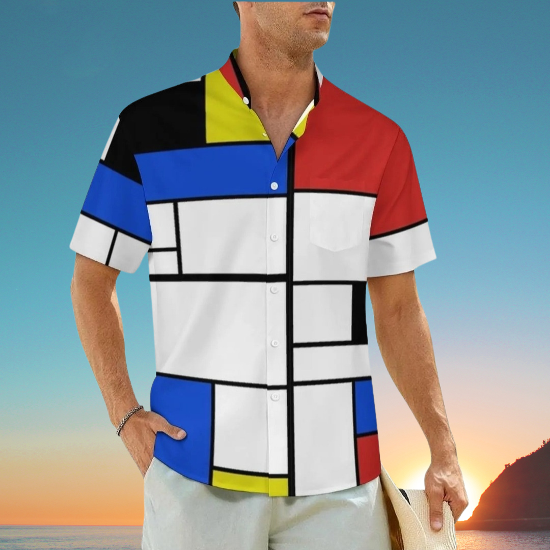 1.Men's Casual Funky Art Short Sleeve Collared Beach Shirts Collection