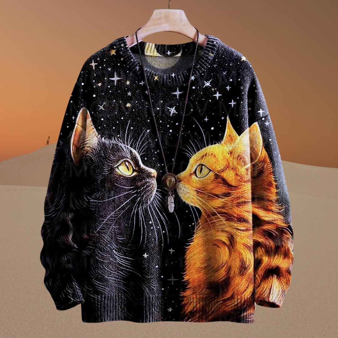 Unisex Vintage Cat Art Print Sweaters (XS-7XL)