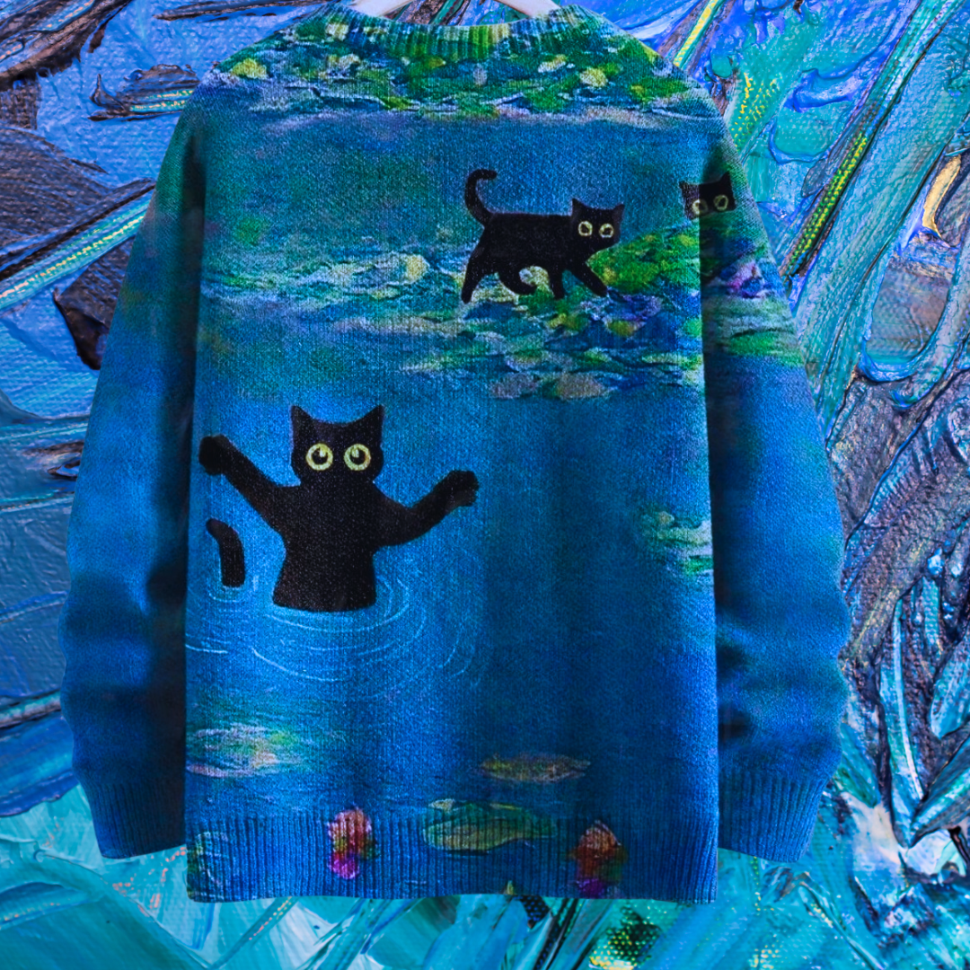 Unisex Vintage Cat Art Print Sweaters (XS-7XL)