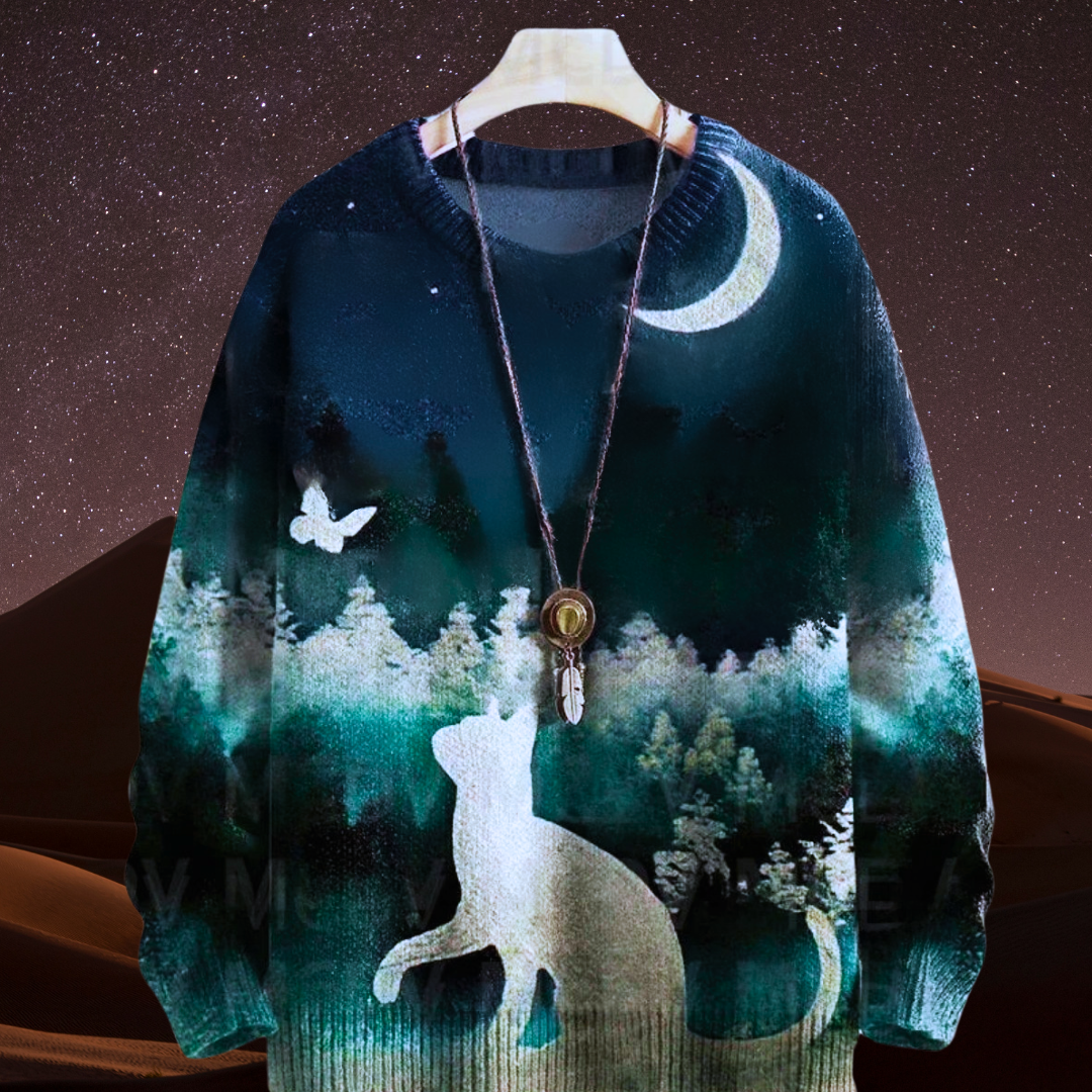 Unisex Vintage Cat Art Print Sweaters (XS-7XL)