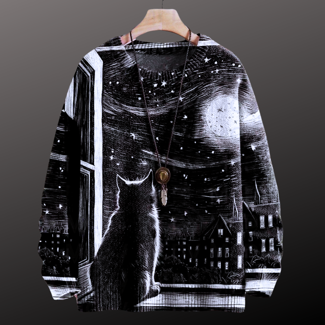 Unisex Vintage Cat Art Print Sweaters (XS-7XL)